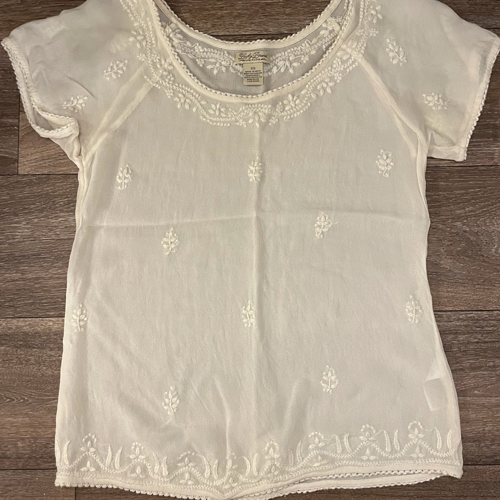 Lucky brand cream embroidered top